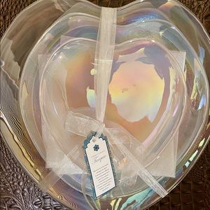 White Opalescent Glass Heart Shape Serving Platters/Valentine